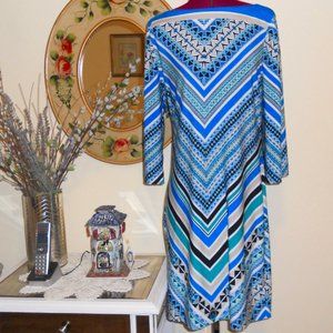 Beige by eci 10 Blue Multi Chevron Stripes 3/4 Sleeves Boatneck